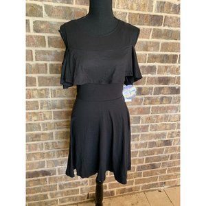 Bebop cold shoulder black stretchy dress short sleeves a-line round neck